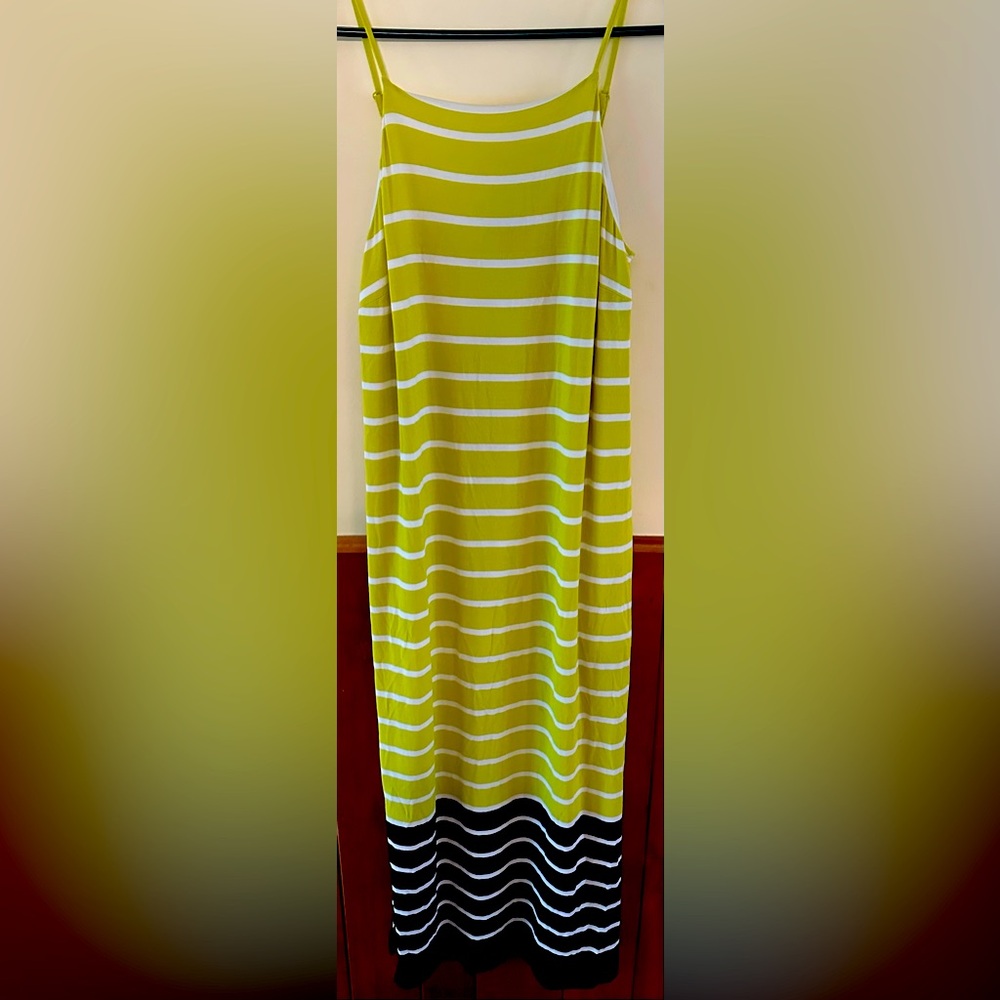 Vince Camuto,size PXS,lime green,white & black striped, spaghetti strapped dress